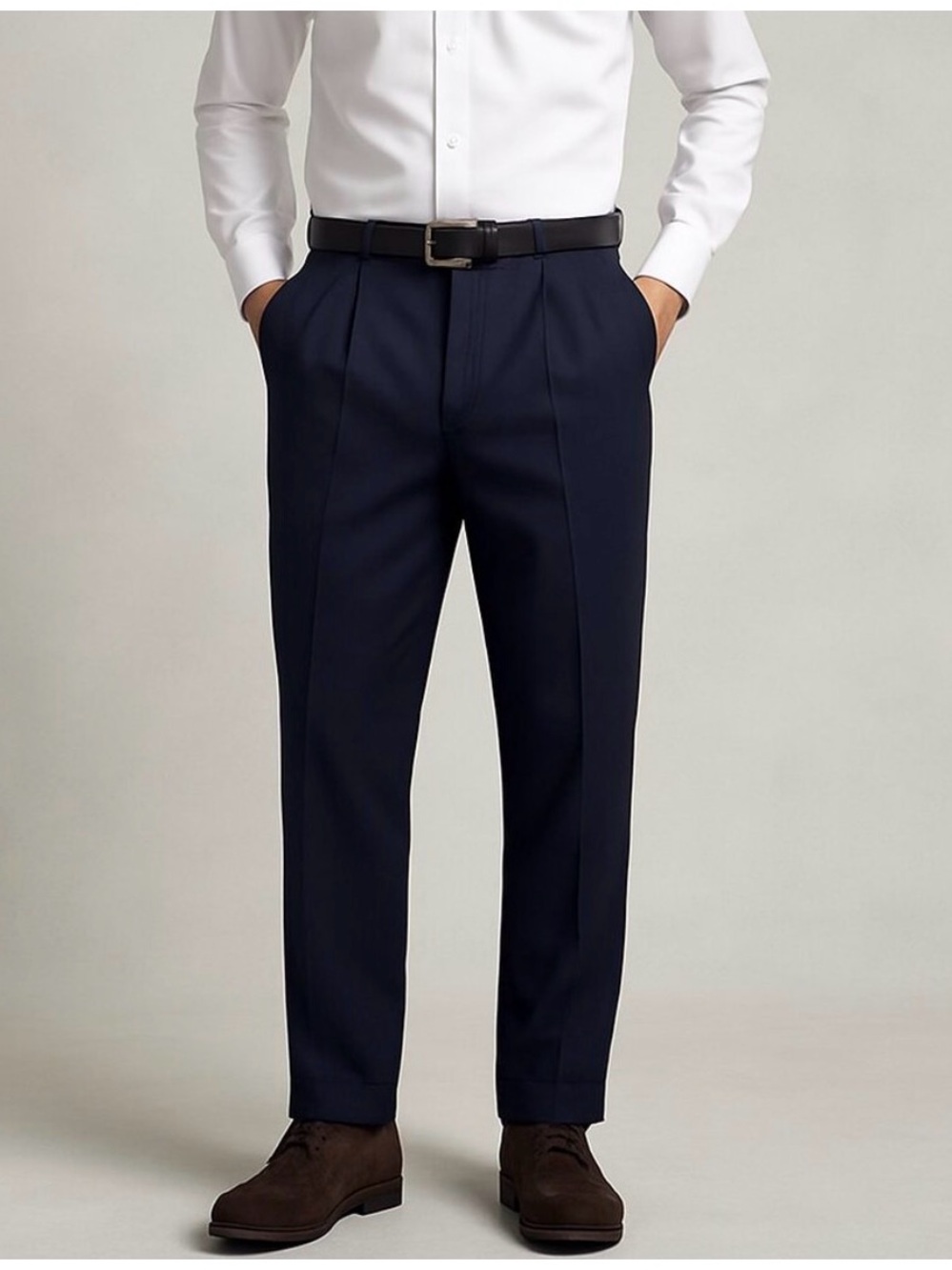 Oscar de la Renta | Navy Blue Slim Straight Trousers - Size 30‎ x 26